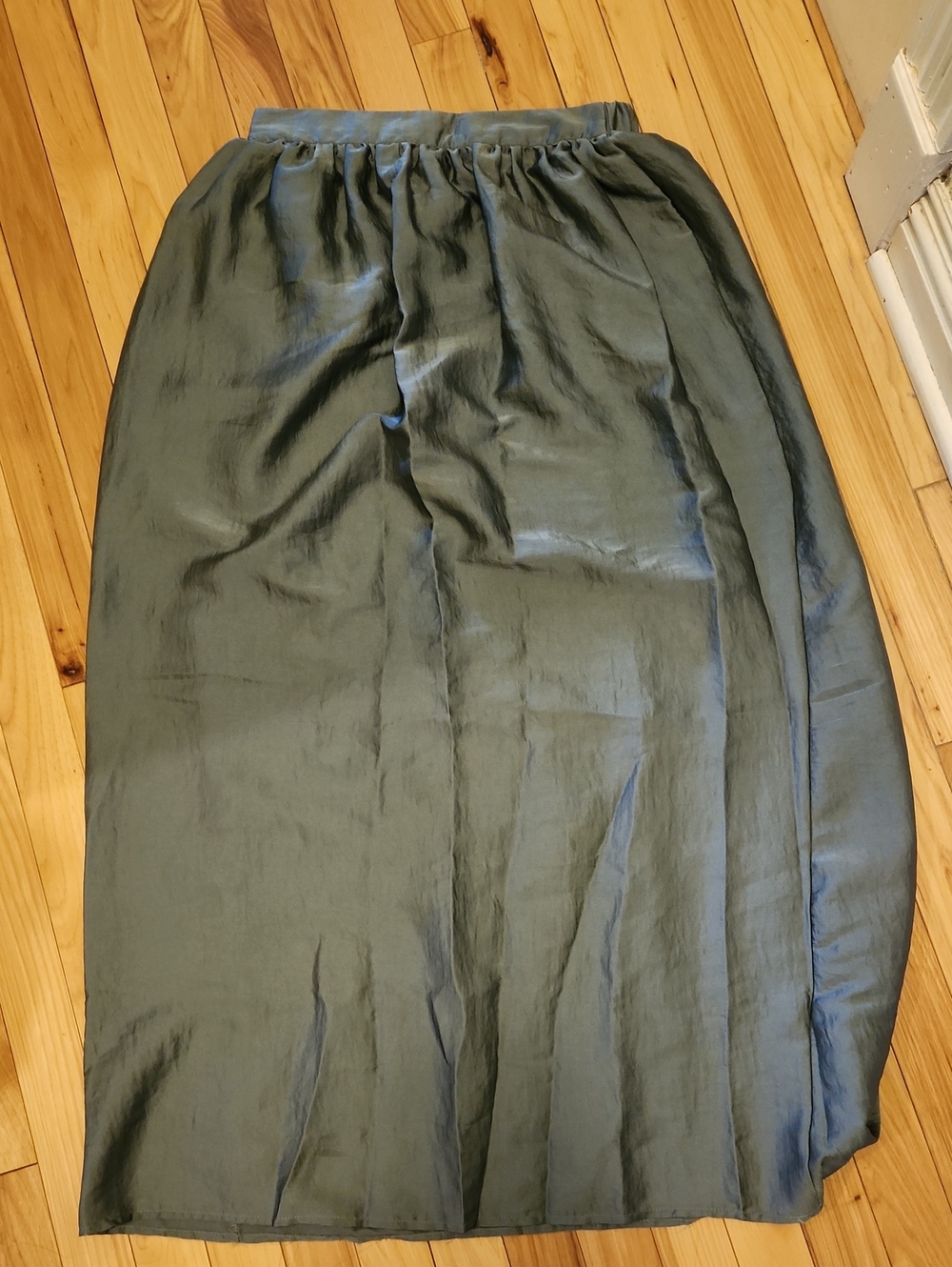 Massimo Women's Olive Satin Maxi Skirt with Elastic Waist